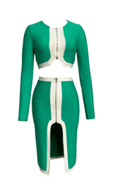 BANDAGE TWO-PIECE PATCHWORK MAXI DRESS IN GREEN styleofcb