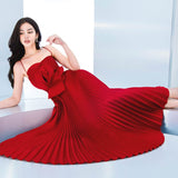 EMBELLISHED PLEATED MIDI DRESS IN WINE DRESS STYLE OF CB