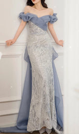 ONE-SHOULDER PUFF SLEEVE SEQUIN STITCHED MAXI DRESS Dresses styleofcb