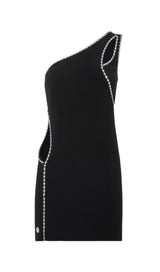 ONE SHOULDER DIAMOND MINI DRESS IN BLACK styleofcb