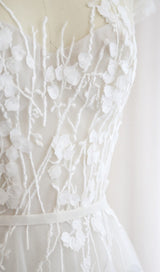 LACE PETAL-MESH MAXI DRESS IN WHITE styleofcb