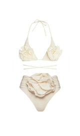 FLORAL APPLIQUÉ TRIANGLE BIKINI SUIT IN WHITE styleofcb