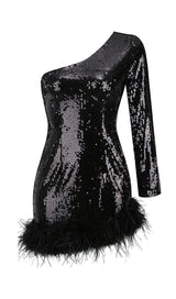 ONE SHOULDER SEQUIN MINI DRESS IN BLACK Dresses styleofcb
