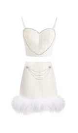 CHANEL'S STYLE WITH FEATHER SHORT SKIRT SUIT IN WHITE styleofcb