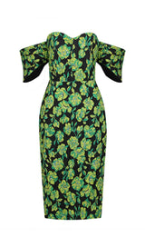 JACQUARD STRAPLESS MIDI DRESS IN GREEN Dresses styleofcb