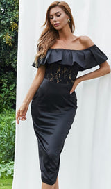 OFF SHOULDER LACE MIDI DRESS DRESSES styleofcb