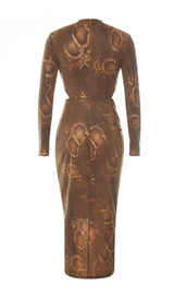 HOLLOW LEOPARD OUT MIDI DRESS IN BROWN styleofcb