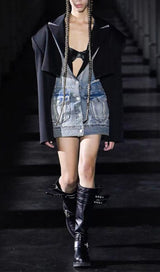 SUIT COLLAR PATCHWORK DENIM TWO-PIECE SUIT styleofcb