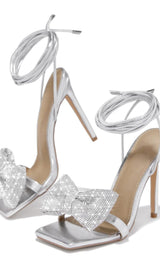 SILVER CROSS-LACE RHINESTONE BOW HEELS Shoes styleofcb