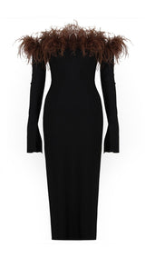 FEATHER OFF THE SHOULDER MIDI DRESS Dresses styleofcb S BLACK