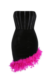 FEATHER CORSET MINII DRESS IN BLACK styleofcb