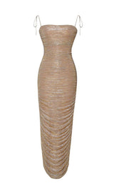 THE GLINT GOLD RUCHED CHIFFON LONG MAXI DRESS Dresses styleofcb