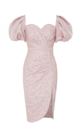 PUFF SLEEVE SPLIT MIDI DRESS IN PINK styleofcb