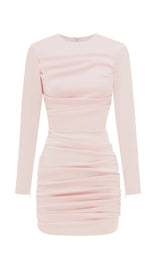 PLEATED SLIM-FIT DRESS IN NUDE PINK styleofcb