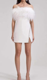 BANDAGE FEATHER CRYSTAL MINI DRESS IN WHITE styleofcb