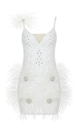 FEATHER BANDAGE MINI DRESS IN WHITE styleofcb