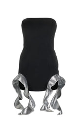 METALLIC-RUFFLE STRAPLESS MINIDRESS styleofcb