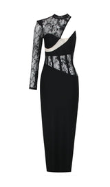 LACE ONE SHOULDER MIDI DRESS IN BLACK styleofcb