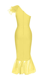 BANDAGE ONE-SHOULDER MIDI DRESS IN YELLOW styleofcb