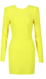 LONG SLEEVE TIGHT BACKLESS DRESS IN YELLOW DREESES styleofcb