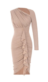 STREAMER IRREGULAR RUFFLE DRESS IN APRICOT styleofcb