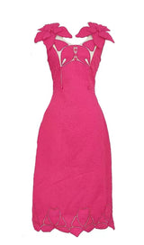 PINK JACQUARD EMBROIDERY MIDI DRESS styleofcb