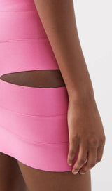 Off SHOULDER CUTOUT MINI DRESS IN PINK DRESS styleofcb