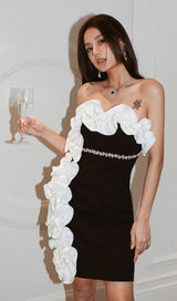 RUFFLE STRAPLESS BANDAGE MINI DRESS IN BLACK styleofcb