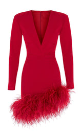 STRETCH LONG SLEEVES MINI DRESS IN RED styleofcb