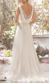 LACE CHIFFON FLOOR-LENGTH DRESS IN WHITE styleofcb