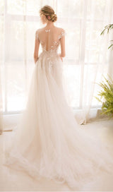 LACE PETAL-MESH MAXI DRESS IN WHITE styleofcb