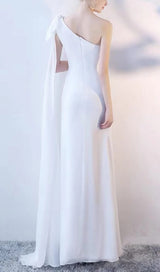 LONG YARN SLOPING SHOULDERS FISHTAIL DRESS IN WHITE styleofcb