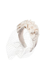 TRIPLE ROSETTE WITH VEIL IN CREAM styleofcb