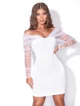 Zofia White Off Shoulder Mesh Sleeve Corset Dress Dresses Oh CiCi