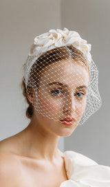 TRIPLE ROSETTE WITH VEIL IN CREAM styleofcb