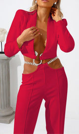 SNAKE BUCKLE WAISTBAND SUIT IN RED styleofcb