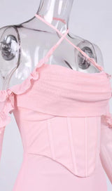 RUFFLE CORSET BODYCON MINI DRESS IN PINK Dresses styleofcb