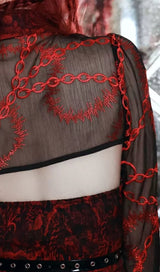 VAMPIRE BLACK CROPPED TOP WITH CHAIN EMBROIDERY BELL SLEEVES sis label
