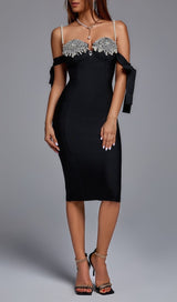 RHINESTONE STRAPPY MIDI DRESS IN BLACK DRESS STYLE OF CB