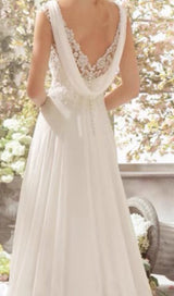 LACE CHIFFON FLOOR-LENGTH DRESS IN WHITE styleofcb