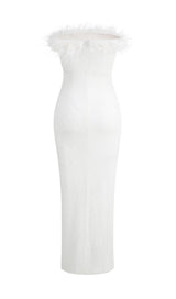OSTRICH HAIR DECORATIVE BANDEAU MAXIC DRESS IN WHITE styleofcb