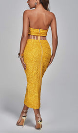 JACQUARD STRAPLESS MIDI DRESS IN YELLOW Dresses styleofcb
