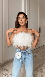 STRAPLESS FEATHER TOP Shirts & Tops styleofcb