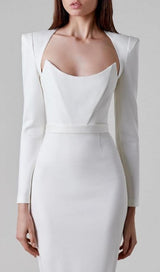 SQUARE SHOULDER CORSET MIDI DRESS IN WHITE styleofcb