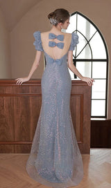 SEQUIN PUFF SLEEVE MAXI DRESS IN BLUE Dresses styleofcb