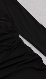 LONG SLEEVED V NECK PLEATED MIDI DRESS IN BLACK DREESES styleofcb