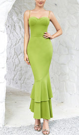 STRAPPY FISHTAIL MAXI DRESS IN GREEN styleofcb