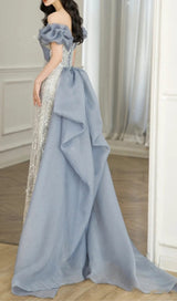 ONE-SHOULDER PUFF SLEEVE SEQUIN STITCHED MAXI DRESS Dresses styleofcb