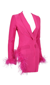 FEATHER JACKET DRESS IN HYPER PINK styleofcb