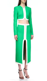 BANDAGE TWO-PIECE PATCHWORK MAXI DRESS IN GREEN styleofcb